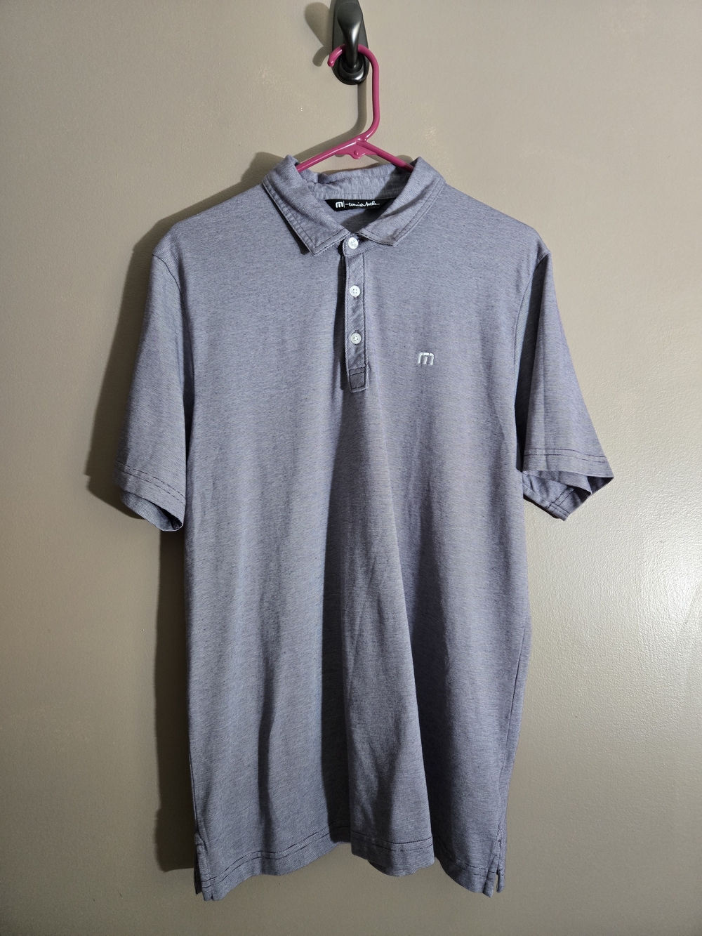TravisMathew Gray Micro Stripe Performance Golf Polo L